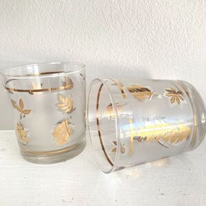 LIBBEY Vintage Golden Foliage Gold Leaf Juice Glasses Set of 2